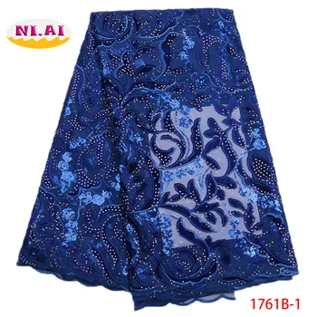 

Royal Blue African Lace Fabric, High Quality Stones Velvet Net Lace, Nigeria Fashion Dress Embroidery Lace MR1761B