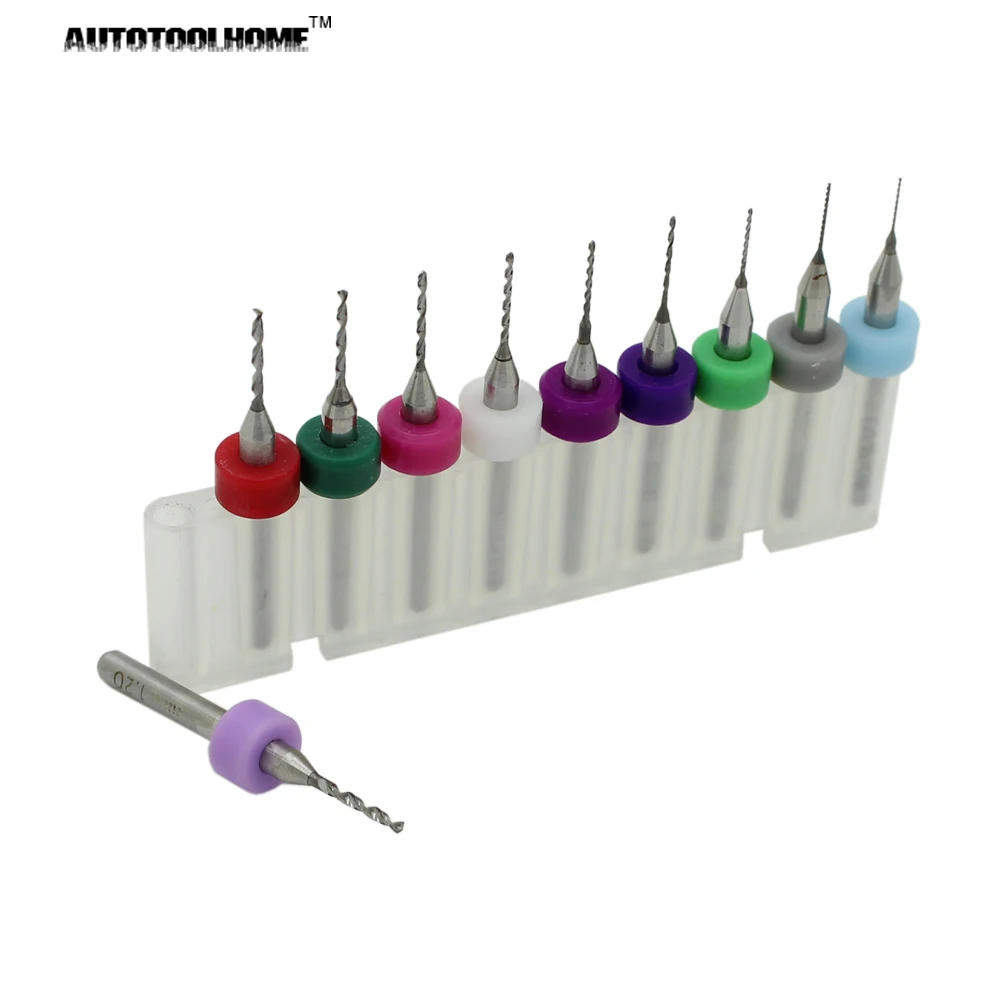 

AUTOTOOLHOME 10Pc CNC cutter PCB Print Circuit Board Carbide Micro Drill Bits Tool End Milling 0.3mm to 1.2 mm
