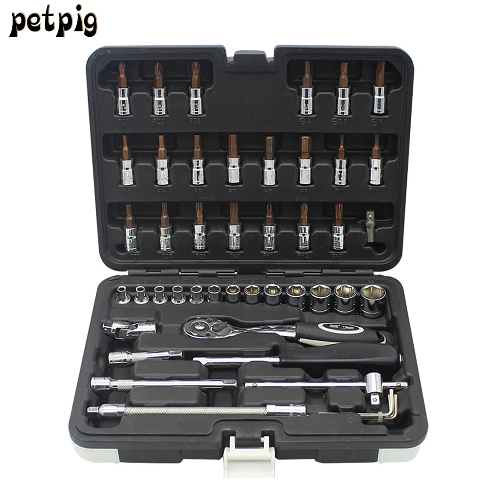

Petpig 46PCS Car Repair Tools Optional Ratchet Wrench Repair Tool Wrench Sleeve Tool Set