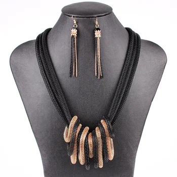 

PN12510 Fashion Tassel Jewelry Sets Black Red Necklace Simple Design Bridal Jewelry Party Gifts New Arrival
