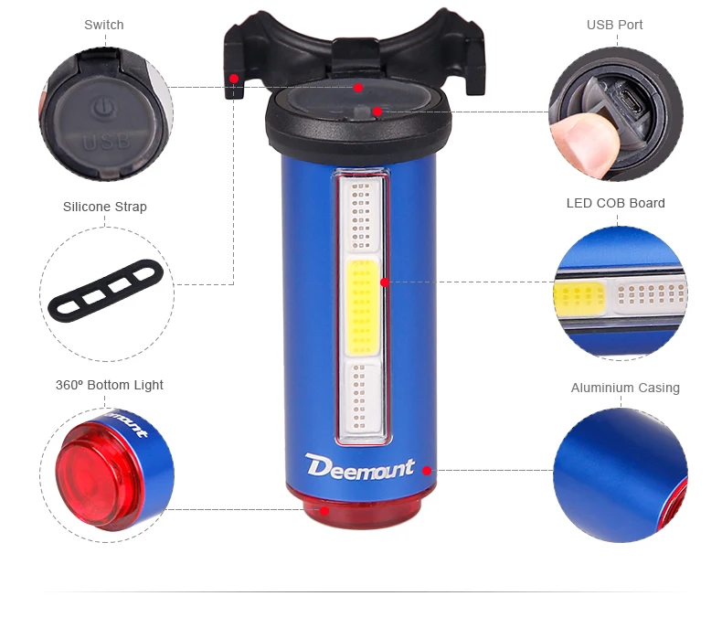 Deemount Горячий велосипедный задний фонарь 3 цвета в 1 лампа светодиодный COB визуальный Предупреждение ющий задний фонарь 100LM 850aAH перезаряжаемый