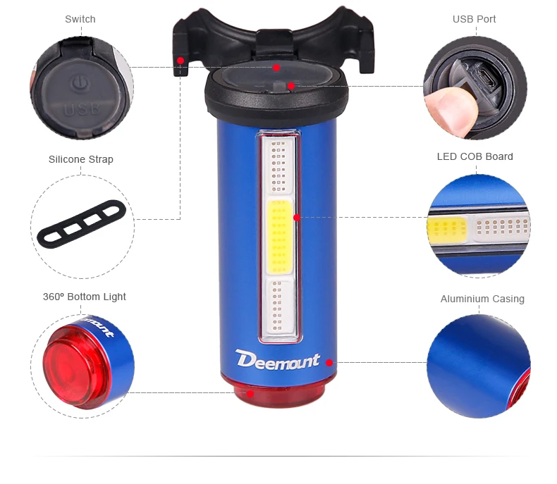 Sale Deemount Hot New Bicycle Tail Light 3 Colors in 1 Lamp LED COB Visual Warning Bike Rear Lantern 100LM 850aAH Rechargeable 2