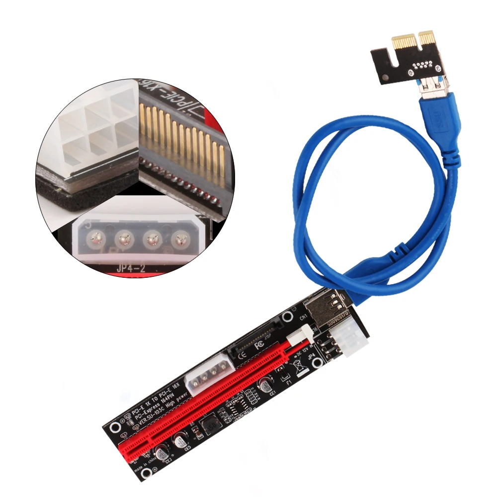 Ubit VER103C 3в1 светодиодный Riser power PCI-E Riser Card 4pin 6pin Sata 15PIN PCI Express 1X to 16X удлинитель для Bitcoin Miner