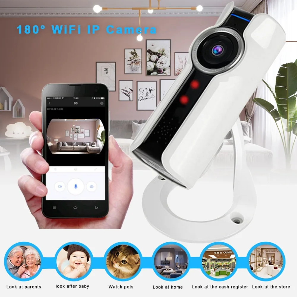 

LESHP VR 180 Degree Panoramic Camera 720P HD Wifi Remote Control Surveillance Camera Cylinder Home Office Portable
