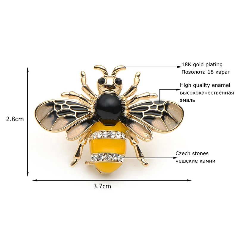 Металлическая брошь с эмалью Wuli&baby, брошь на шпильке в форме пчелы, подарочная брошь, на шляпу, шарф, воротник или манжеты