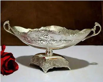 

european flower carved silver metal fruit tray decorative fruit bowl with erars decorative food trays for home decoration sg063