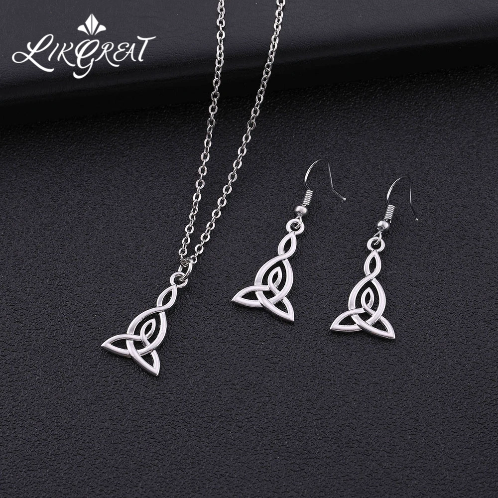 LIKGREAT Triquetra троица висячие серьги ирландский кельтик узел ожерелье серебряный