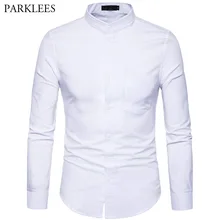 Мужская оксфордская приталенная рубашка с длинным рукавом и воротником-стойкой, новинка весны, мужская повседневная рубашка для деловых мужчин XXL