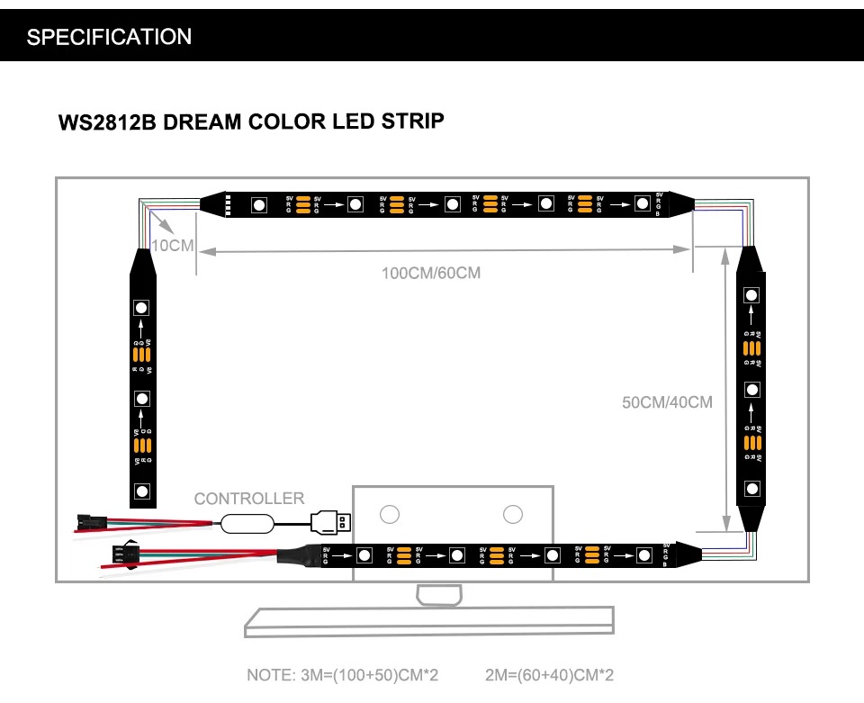 Ambilight комплект USB Светодиодные ленты Подсветка DC5V HDTV монитор ПК Экран фоновый свет WS2812B RGB Мечта Цвет пикселей ленты 1 м 2 м 3 м