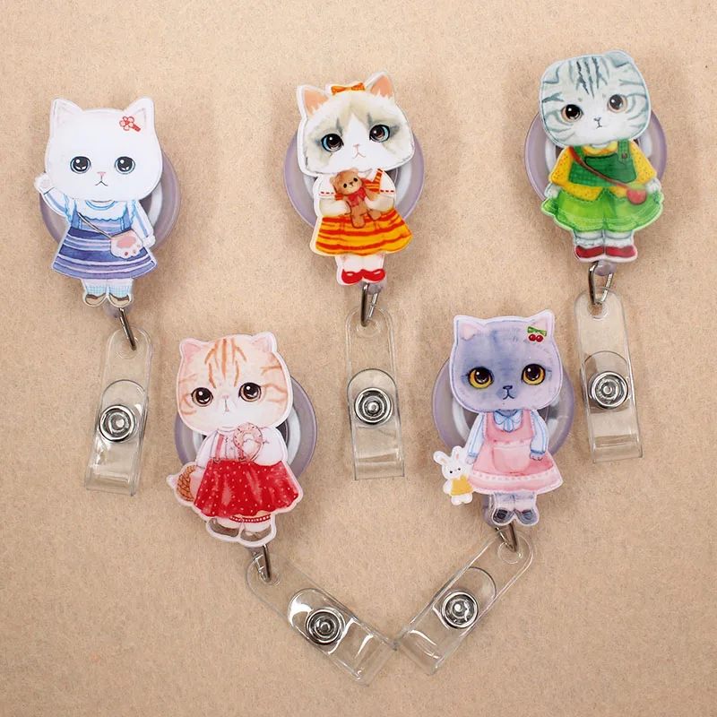 

Cute Acrylic Beautiful Grils Cat Retractable Badge Reel Nurse Doctor Student Exhibition ID Card Clips Badge Holder Stationery