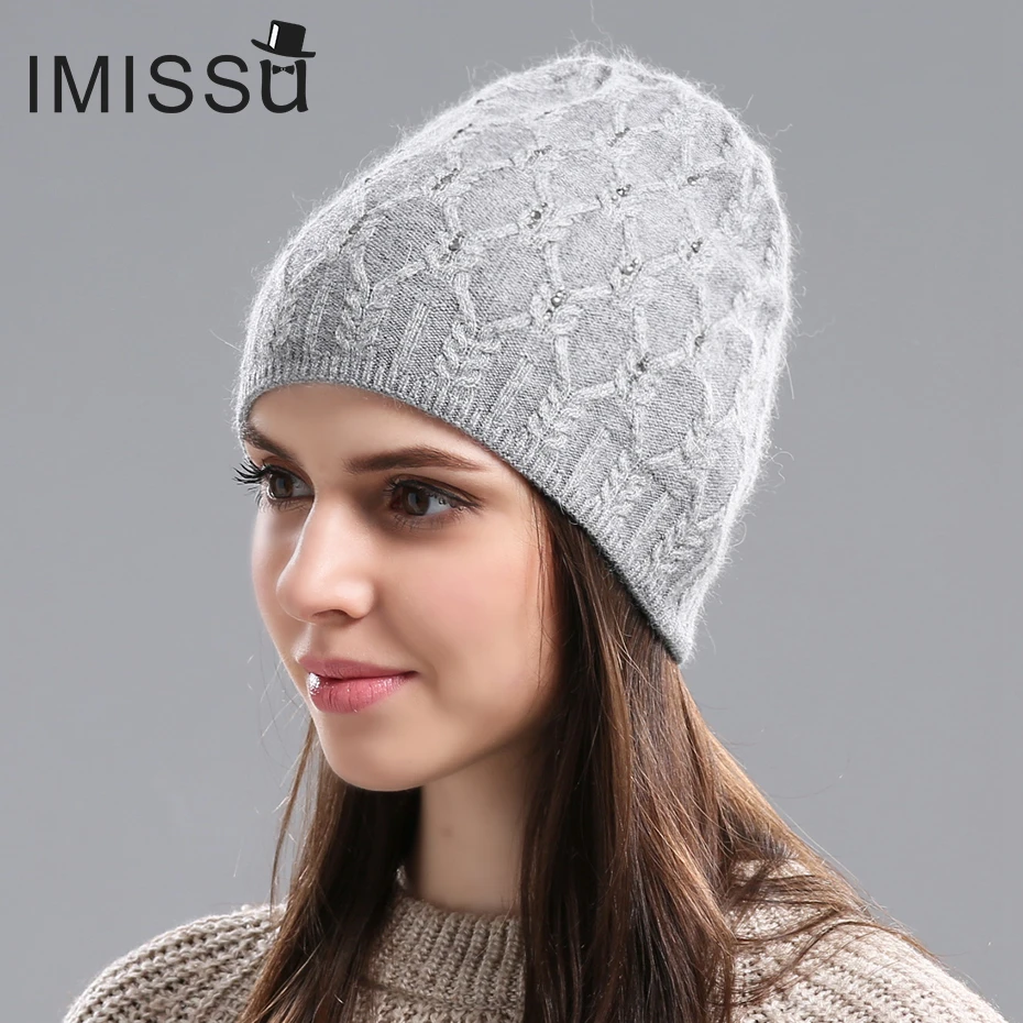 

IMISSU Winter& Autumn Real Cashmere Beanies Wool Cap for Woman 2017 Brand New Year Fashion Thick Warm HatsFashion Skullies Hat