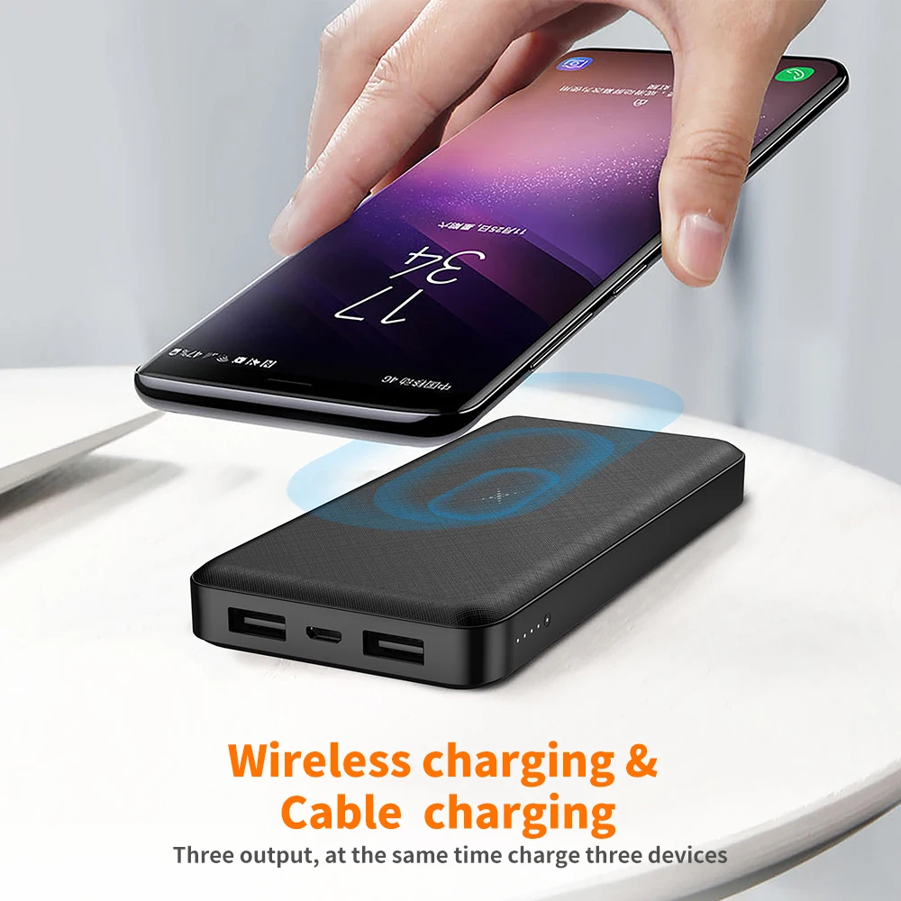 Baseus 10000mAh Wireless Charger Power Bank Dual USB Powerbank External Battery Wireless Charging Poverbank For iPhone Samsung