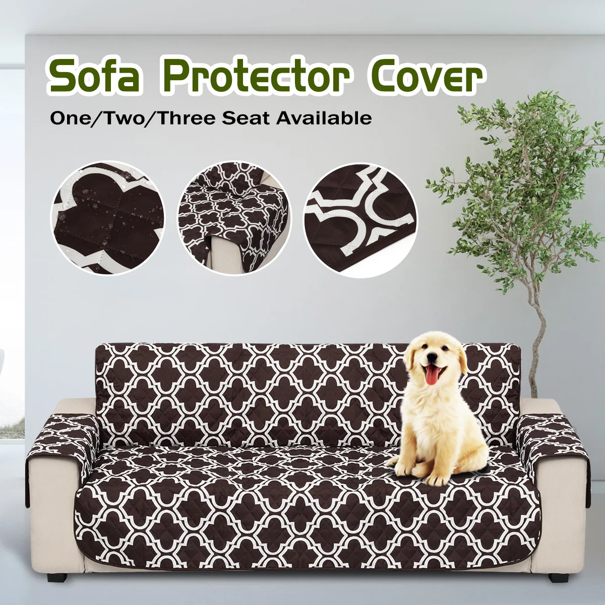 

1/2/3 Seat Brown Pet Sofa Couch Protective Cover Removable Waterproof Anti-slip W/Strap