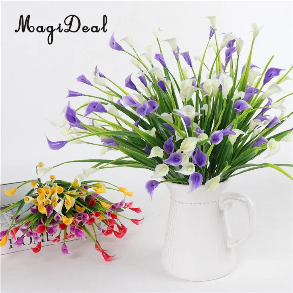 4pcs Artificial Shrubs Calla Lily Plastic Greenery Plants Flower Arrangement for Home Kitchen Dining Room Hanging Decor