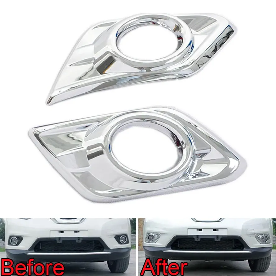 2Pcs Car Exterior ABS Chrome Front Fog Light Lamp Cover Trim Frame