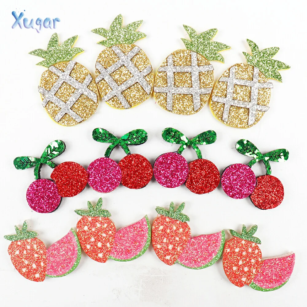 

Glitter Fruits 10pcs/bag Appliques Cherry Pineapple Patches For Hat Bags Decor DIY Hair Rope Ornament Embellishment Accessories