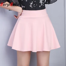BerylBella, летняя, высококачественная, 4 цвета, Женская плиссированная юбка, Корейская, тонкая, сексуальная, на пуговицах, эластичная, высокая талия, трапециевидная юбка, мини-юбка