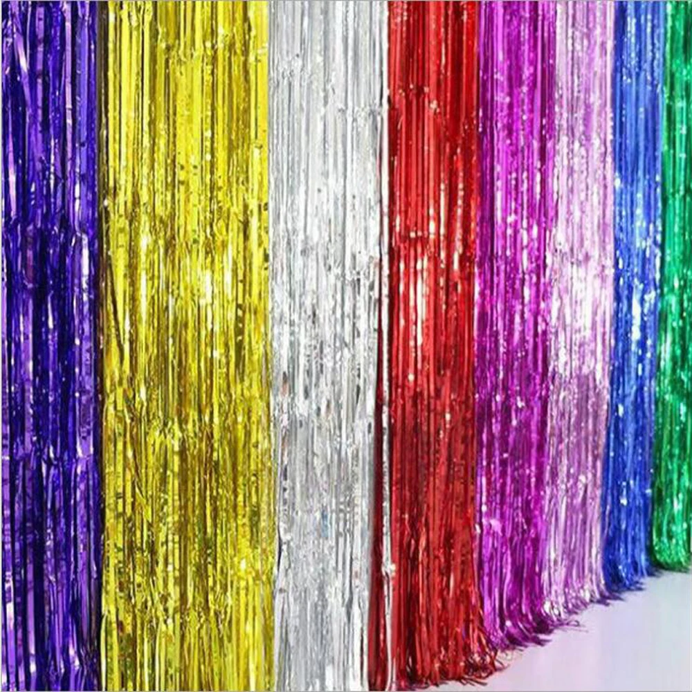 

5 Pieces Hight=2 Meter Gold Silver Red Green Pink Blue Foil Fringe Tinsel Curtain For Wedding Birthday Party Backdrop Decoration