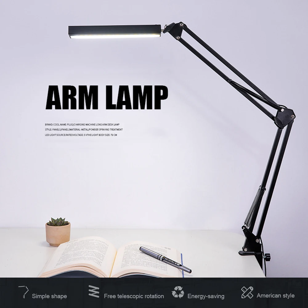  LED Swing Arm Desk Lamp Dimmable Bright Flexible Arm Lamp Clamp for Architect Engineer Reading Offi