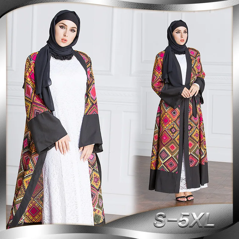 Модные женские туфли мусульманское платье модного цвета плюс Размеры 5XL мусульманин турецкий Абаи пальто Дубаи халаты Арабская