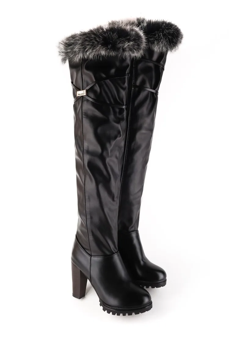 Новые зимние сапоги на высоком каблуке; элегантная пикантная женская обувь на каблуке для отдыха; теплые зимние сапоги; кожаные сапоги на тонком каблуке с круглым носком; T703-6 - Цвет: Черный