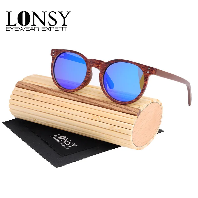 LONSY ретро деревянные бамбуковые солнцезащитные очки женские брендовые дизайнерские зеркальные оригинальные поляризованные солнцезащитные очки Oculos De Sol Feminino LS5019
