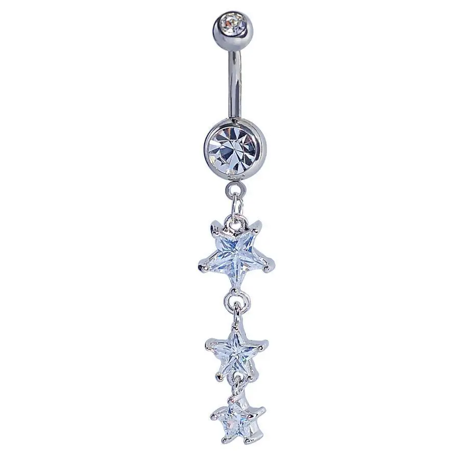WT Gold Plated Stainless Barbell Body Piercing Gem Tops Dangle Twinkle Stars Starfish Belly Rings Jewelry Navel Studs Girls BJ36 |
