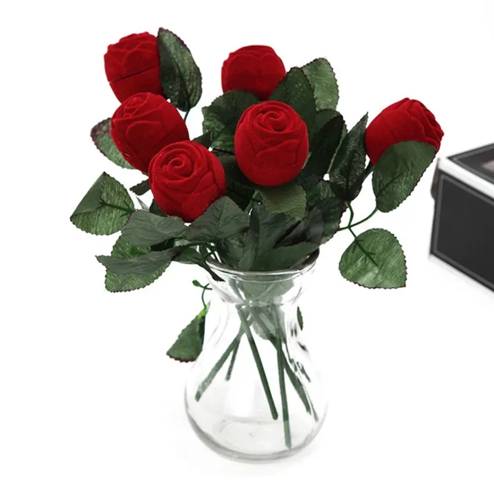 Красная роза кольцо коробка Индивидуальные бархатные Свадебные оригинальность Подарочная коробка Мода валентинки коробочка для