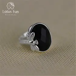 Lotus Fun реальные 925 серебро Натуральный камень ручной работы оригинальные дизайнерские Ювелирные украшения Винтаж черный агат женский