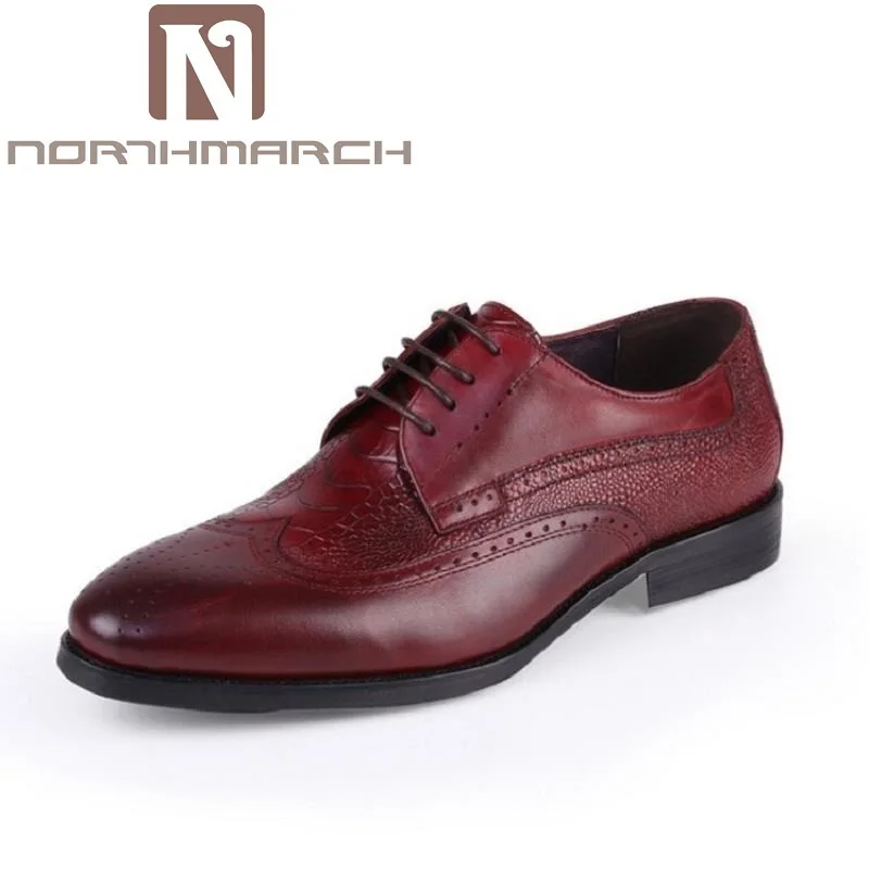 

NORTHMARCH Pointed Toe Mens Dress Shoes Office Lace-Up Leather Shoes Men'S Party Driving Oxfords Man Vintage Carved Brogue Flats