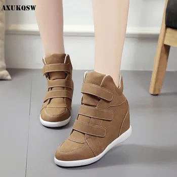 

2020 Fashion Women Casual Shoes Platform Hook&Loop Increasing Wedges Sneakers PU Leather Shoes Woman Breathable High Top Shoes
