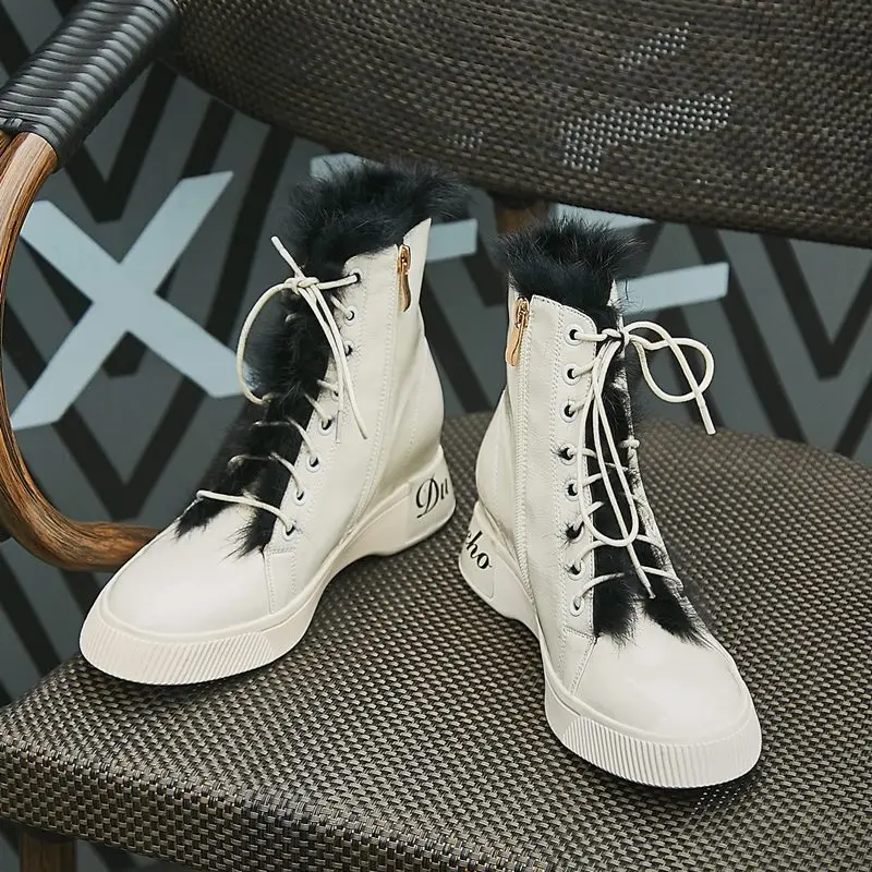 ALLBITEFO hot sale genuine leather wedges heel women boots women high heel shoes ankle boots for women leathe boots ladies shoes