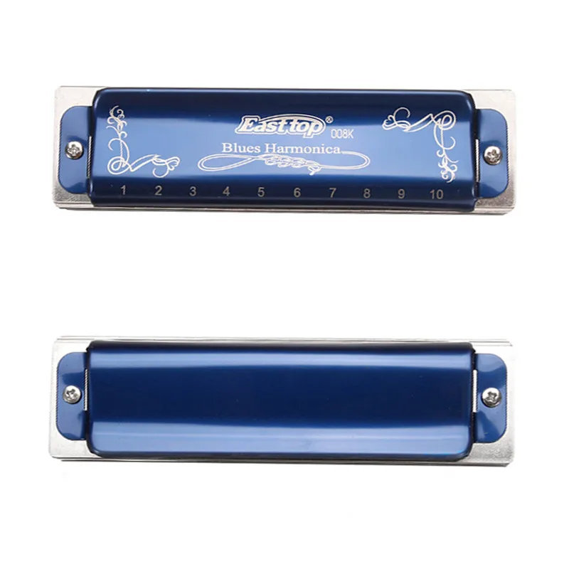 Easttop T008K 10 الثقوب هارمونيكا البلوز محدودة النسخة الأزرق اللون سلم موسيقي القيثارة الموسيقية أداة Abcde F G مفاتيح مع حالة
