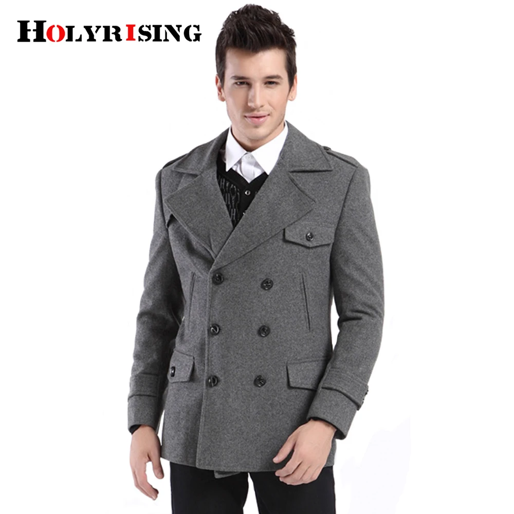 Holyrising Coat Men Casual Wool Coats Thick Double Breasted Mens Overcoat Soft Warm Outwear Casaco Masculino Gray Cloths 18254-5 Holyrising Coat Men Casual Wool Coats Thick Double Breasted Mens Overcoat Soft Warm Outwear Casaco Masculino Gray Cloths 18254-5