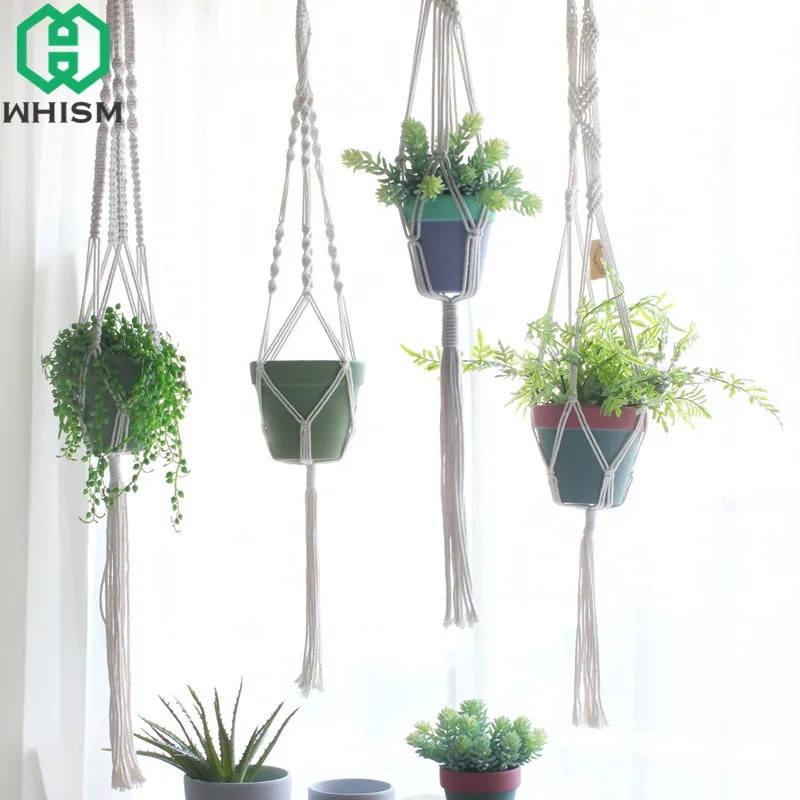 

WHISM Vintage Hanging Basket Flower Basket Holder Flowerpot Lifting Rope Macrame Plant Hanger Garden Pot Planter Display String