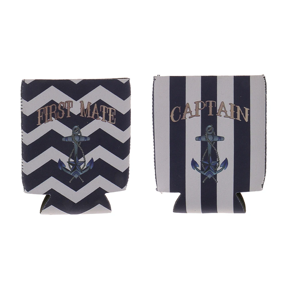 Set of 2pcs First Mate Captain Anchor Pattern Stubby Beer Bottle Tin Cooler Wrap