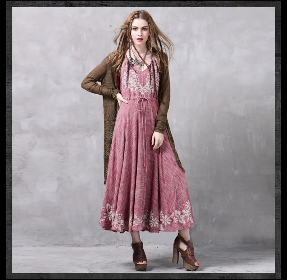 Spaghetti Strap Summer Long Dress 2017 Vintage Embroidery Vestidos Sleeveless Summer Style Tank Dress Femininos Party Dresses (12)