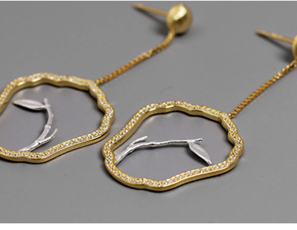 Muduh Collection Real 925 Sterling Silver Handmade Designer Fine Jewelry Classical Fan Shape Earrings Leaves Drop Earrings for Women