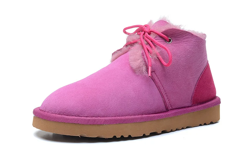 Модные женские зимние ботинки из натуральной овечьей кожи; натуральный мех; зимние ботинки; теплая шерсть; женские зимние ботинки - Цвет: hot pink