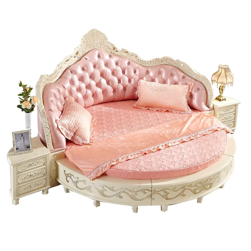 

European Girl Luxury Bedroom Furniture Genuine Leather Round Bed