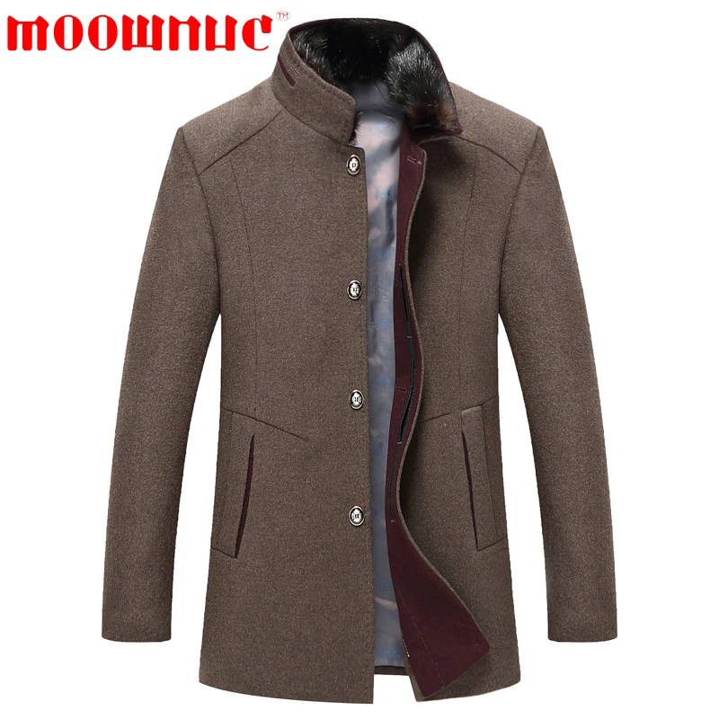 Woolen Overcoat for Men Fur Collar Slim Fit Thickened Keep Warm Casual