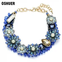 OSHUER, ручная работа, колье, ювелирные изделия, модные, красные, коричневые, разноцветные хрустальные бусы, цветы, Большие Подвески, винтажные ожерелья для женщин