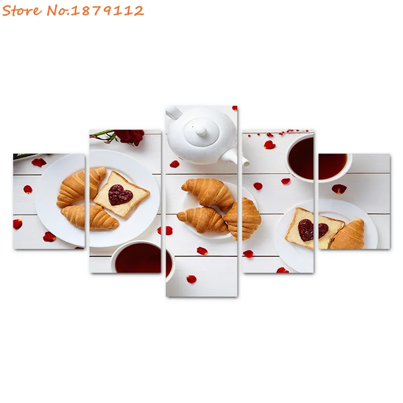 HDARTISAN-5-Pieces-Canvas-Art-Bread-Coffee-Food-On-Table-Wall-Pictures-For-Living-Room-Home