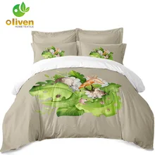 Green Leaves Bedding Set Cute Animal Giraffe Print Duvet Cover Cartoon Kids Bed Cover 100% Polyester Pillowcase Home Textile D35