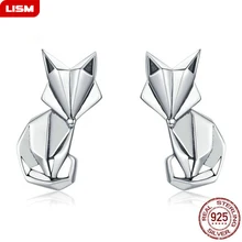 Новые модные 925 пробы серебряные милые животные оригами серьги-гвоздики в виде лисы для женщин Свадебные украшения подарок Bijoux Brinco
