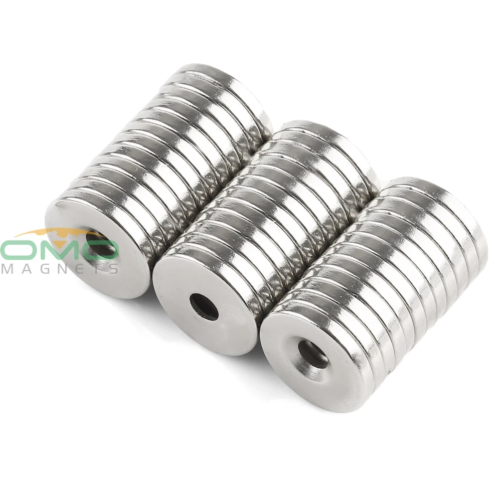 

OMO Magnetics N35 36pcs Strong Neodymium Round Ring Cylinder Countersunk Hole 5mm Magnets 20mm x 3mm