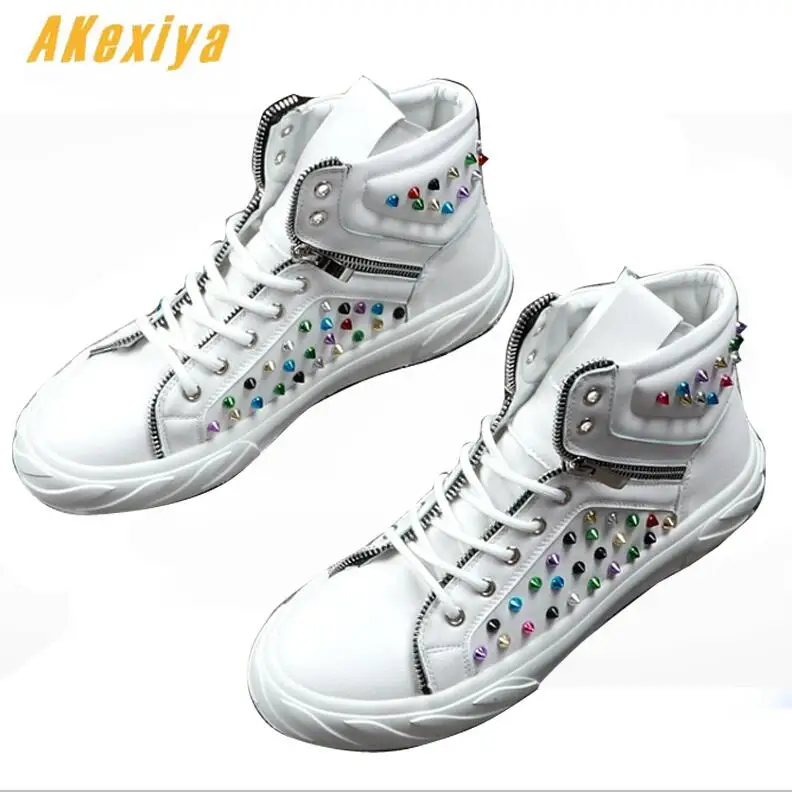 

2019 Men's Designer street Trendy Punk hip-hop colour rivets Loafers Platform Casual Flats Shoes Male Dress Wedding Prom shoes