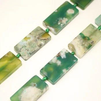 

9pcs Green Cherry Blossom Agates Drilled Rectangle Beads Crafts Jewelry,23x43mm Natural Agates Slice Loose Beads Making,EF191