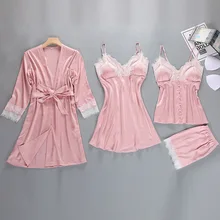 Женское атласное шелковое Ночное платье, кимоно, халат, набор, Дамское Сексуальное белье, ночная рубашка, ночная рубашка, ночной халат de nuit femme