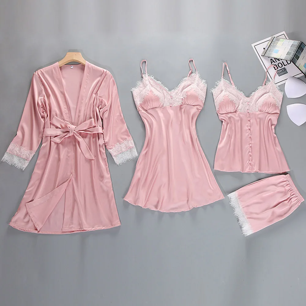 

Women Satin Silk Night Dress Kimono Bathrobe Set Ladies Sexy Babydoll Lingerie Nightgown Sleepwear Nightwear robe de nuit femme